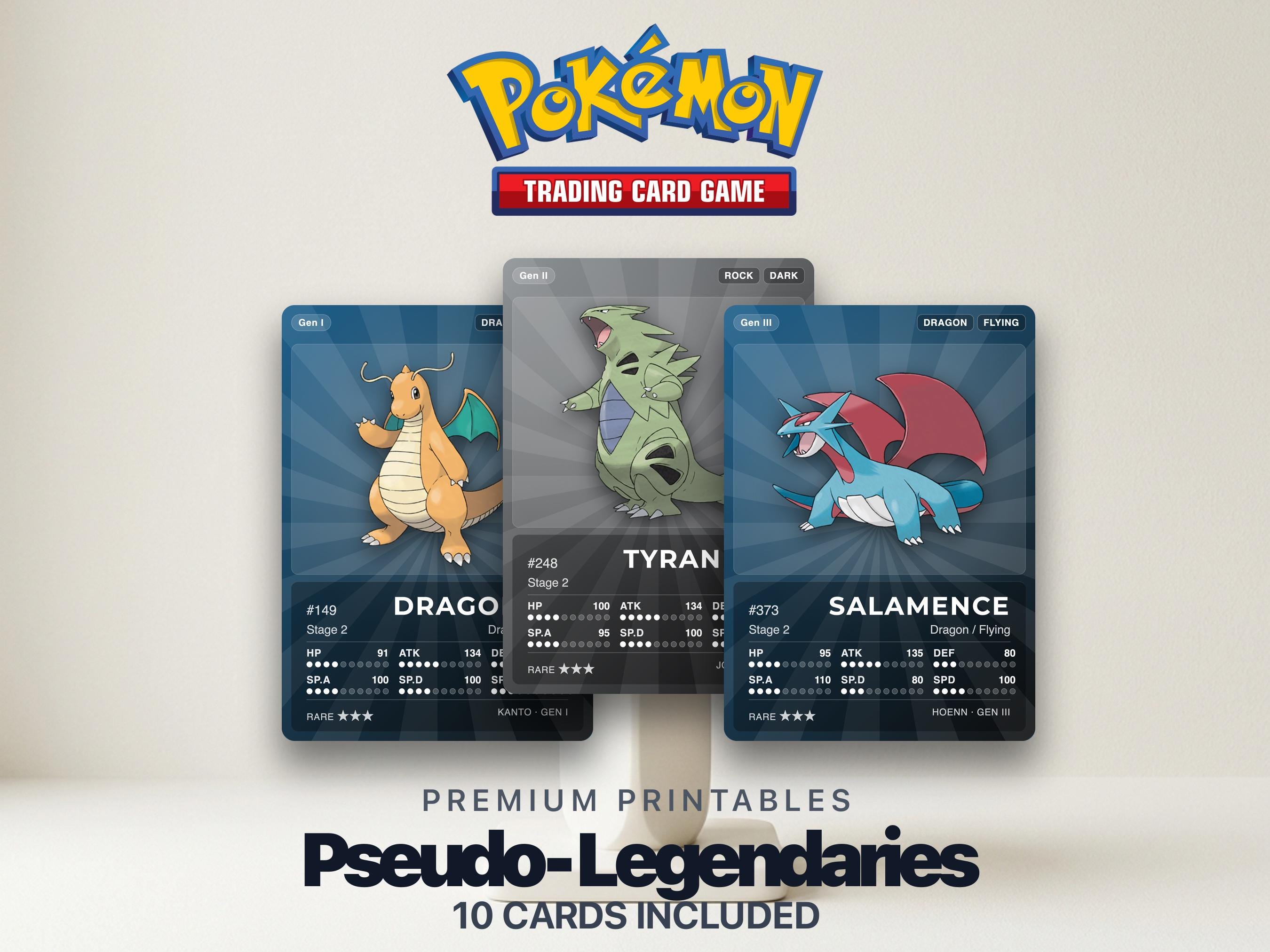 Pokémon Pseudo-Legendary Pokédex Placeholder | Dragonite Tyranitar Garchomp | Printable Pokémon Cards | Binder Set | 300 DPI | ENGLISH