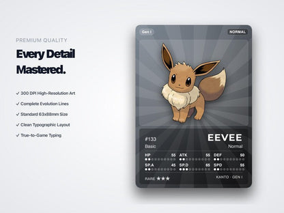 Pokémon Eevee Eeveelutions Pokédex Placeholder | All 9 Evolutions | Printable Pokémon Cards | Binder Organizer | 300 DPI | ENGLISH