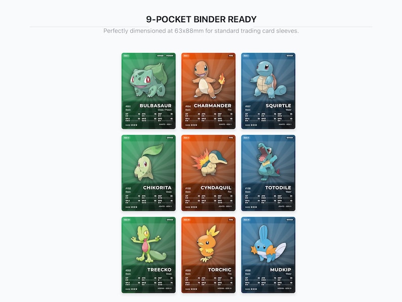 Pokémon Starter Pokédex Placeholder Gen 1-9 | 27 Starters Collection | Printable Pokémon Cards | Binder Organizer | 300 DPI | ENGLISH